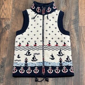 Nautical Knit 100% Wool Vest with Sailboat Pattern sz 120